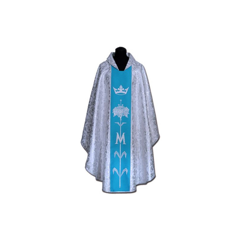 Chasuble, St. Mary's -  blue + silver ornament (8)