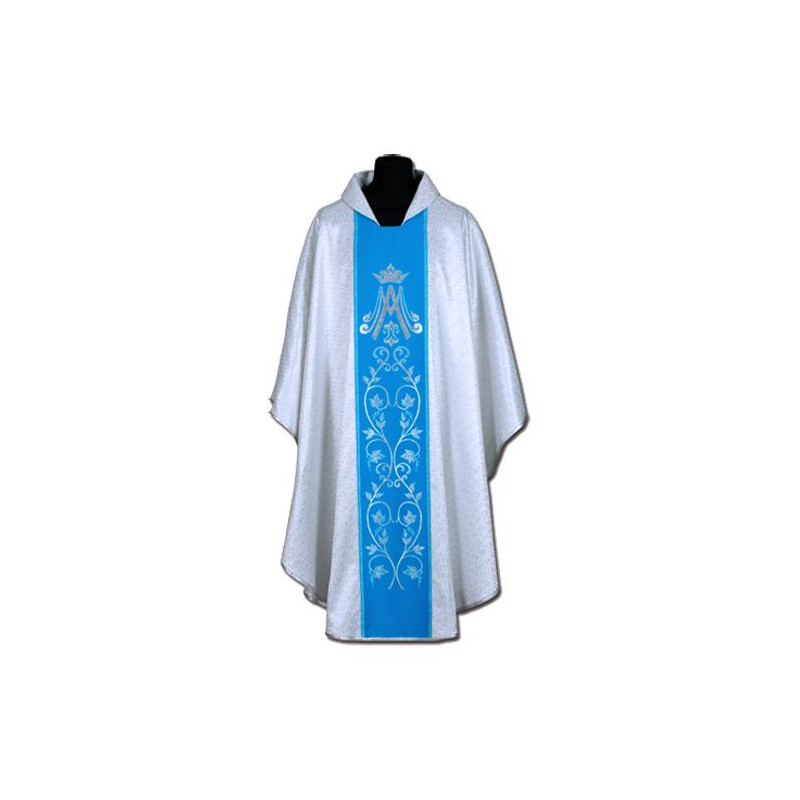 Chasuble, St. Mary's - silver + blue belt (10)