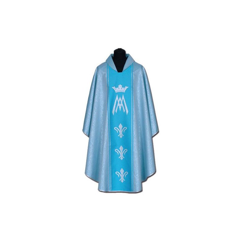 Chasuble, St. Mary's -  blue + silver ornament (8)