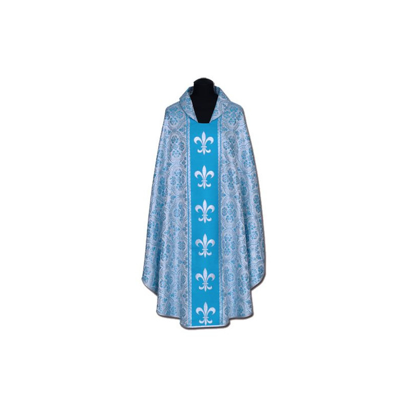 Chasuble, St. Mary's -  blue + silver ornament (13)