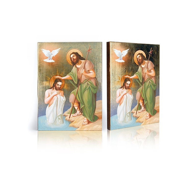 Icon of Saint John the Baptist and Jesus Christ - Baptism of Jesus Christ in the Jordan River