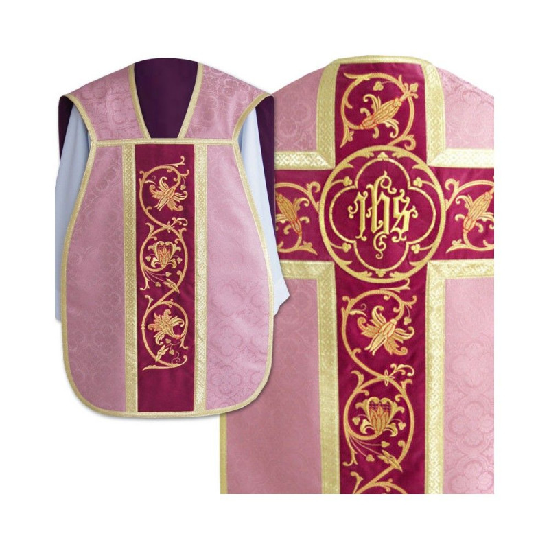 Roman chasuble IHS - pink, jacquard (36)