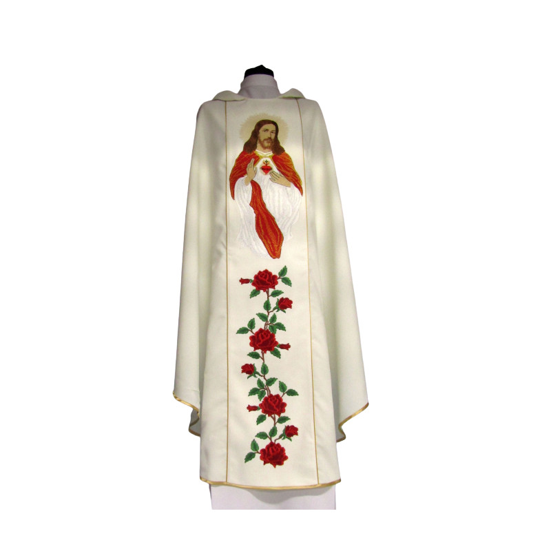 Embroidered chasuble with the Heart of Jesus - plain fabric