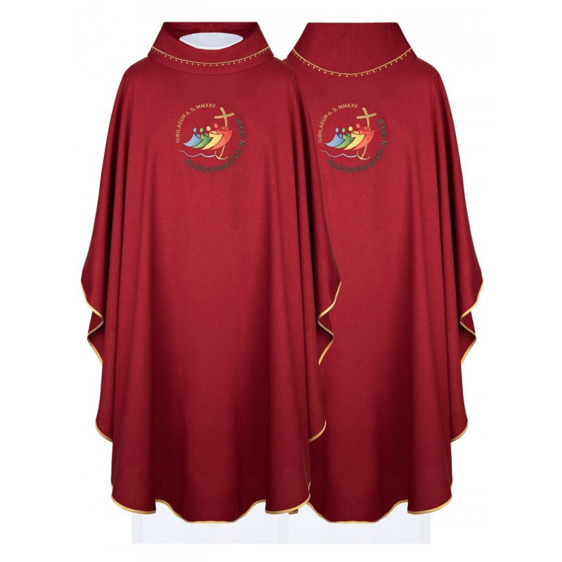 Embroidered red chasuble Peregrinantes in Spem (3) - JUBILEE ROME 2025