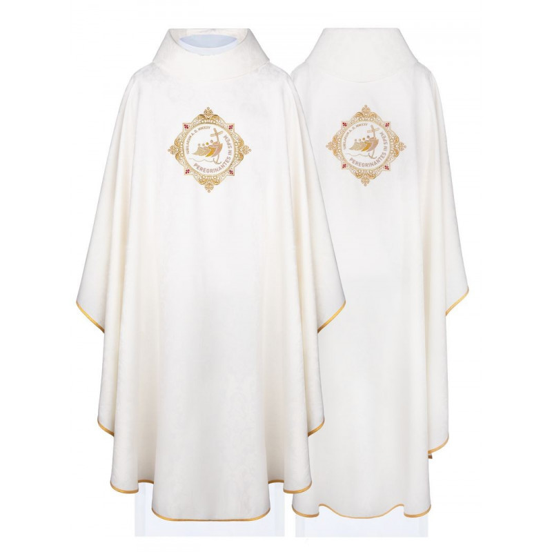 Ecru embroidered chasuble, Jubilee 2025 - Peregrinantes in Spem, Latin inscription (4)