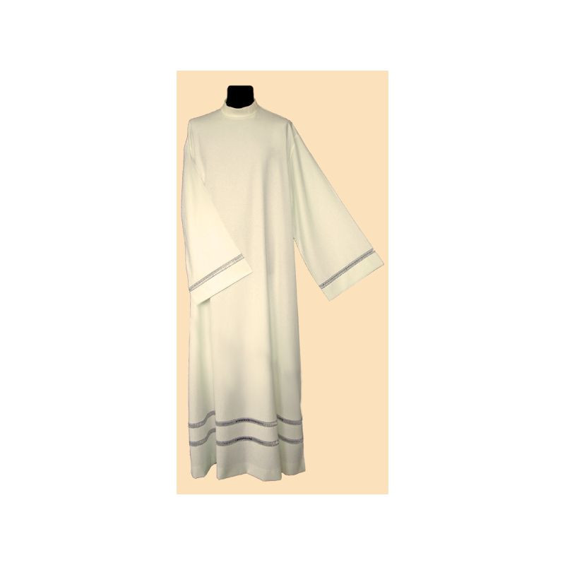 Clergy linen alb with decorative gray ribbon (40)