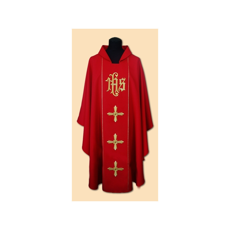 IHS embroidered chasuble + Cross - liturgical colors