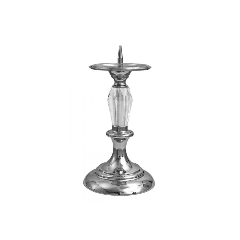 CHROME-PLATED BRASS CANDLESTICK WITH CRYSTAL (141-18)