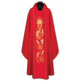 Embroidered red chasuble - chalice (011)