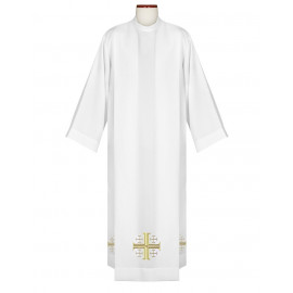 Priest alb embroidered with the golden Jerusalem cross