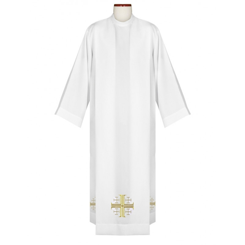 Priest alb embroidered with the golden Jerusalem cross