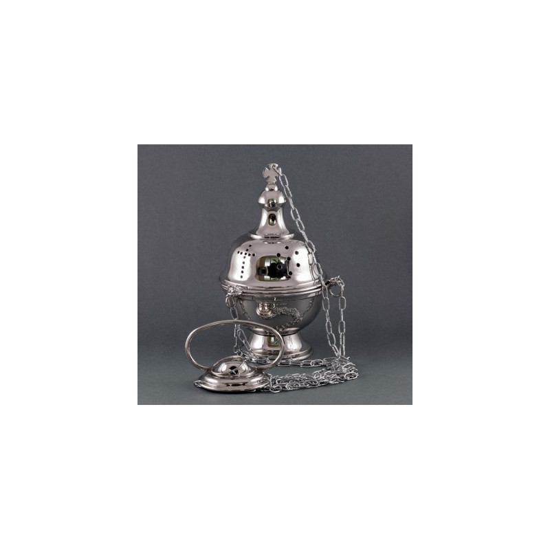 Nickel-plated brass thurible 22 cm high