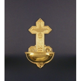 Brass holy water font height 32 cm bowl diameter 16 cm