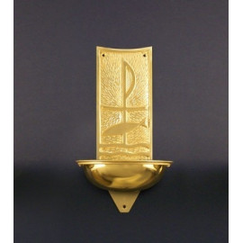 Brass holy water font height 34 cm bowl diameter 16 cm
