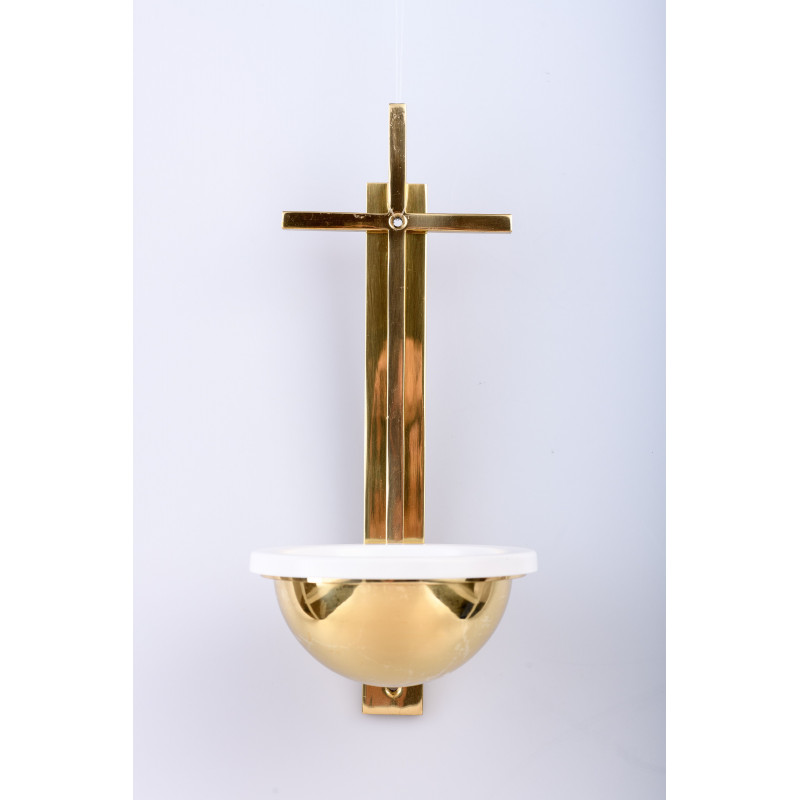 Brass holy water font with a cross - 31 cm