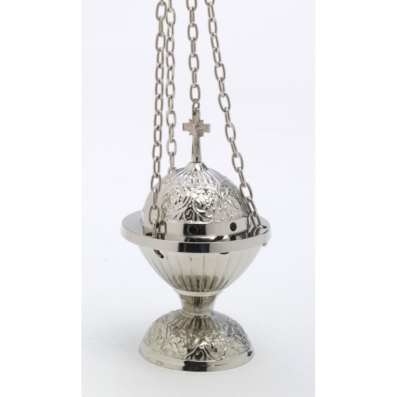 Nickel-plated brass thurible 18 cm high