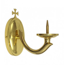 Brass wall sconce for candle light with a cross