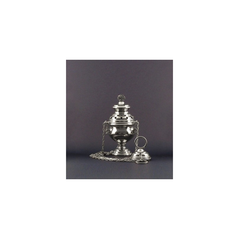 Nickel-plated brass thurible 17 cm high