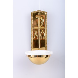 Alpha and Omega brass holy water font - 25 cm