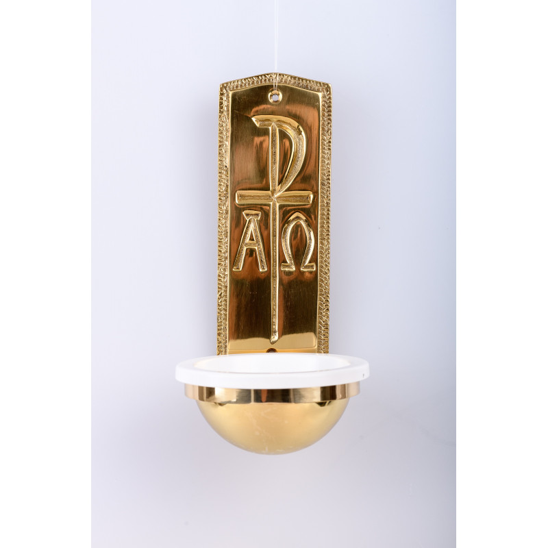 Alpha and Omega brass holy water font - 25 cm
