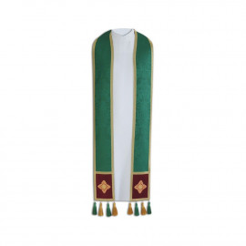 Priest's stole with tassels, velvet stripes (green)