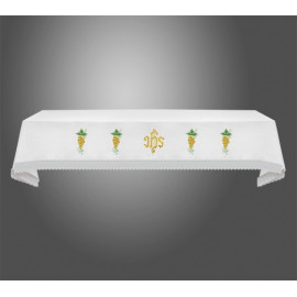 Embroidered altar tablecloth - IHS, grapes