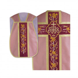 Roman chasuble IHS - pink, jacquard (39)
