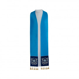 Priest's stole with tassels, velvet stripes (blue)