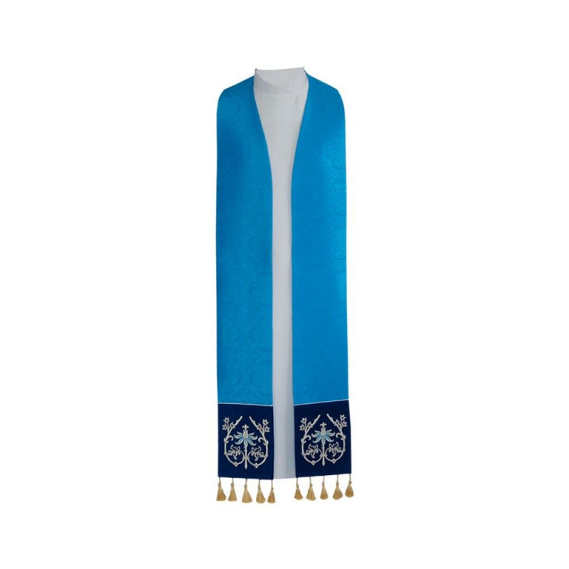 Priest's stole with tassels, velvet stripes (blue)