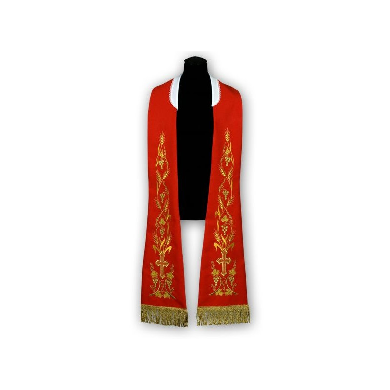 Red stole - Roman pattern, embroidered (183)