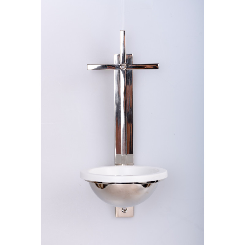Brass holy water font, nickel plated cross - 31 cm