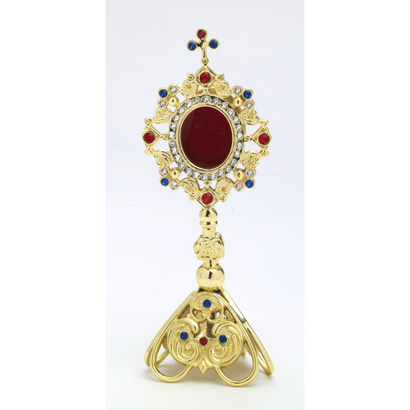 Reliquary with precious stones, gold-plated - 23 cm