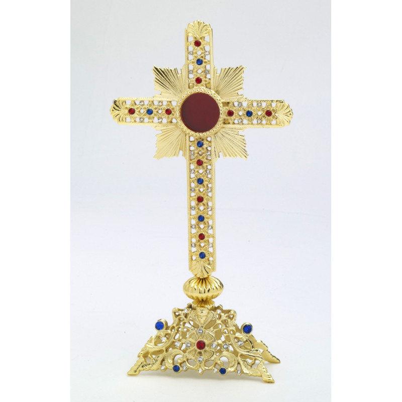 Reliquary with jewellery stones, gold-plated - 28 cm