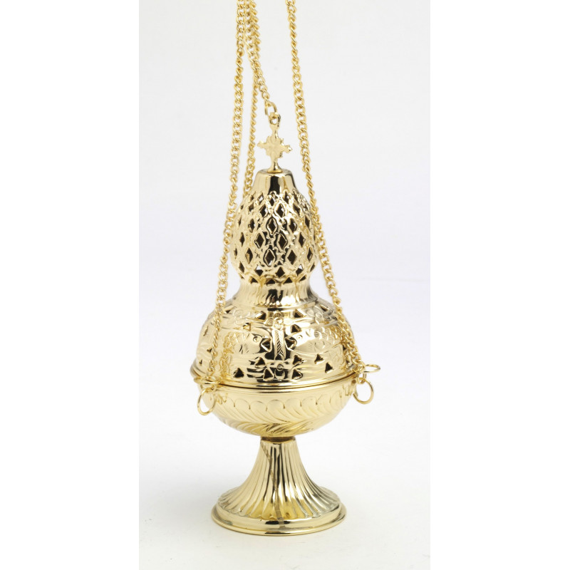 Brass thurible, gold-plated, decorated with a cross - 26 cm