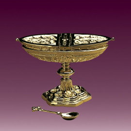 Glossy brass incense boat, gothic, opening on both sides