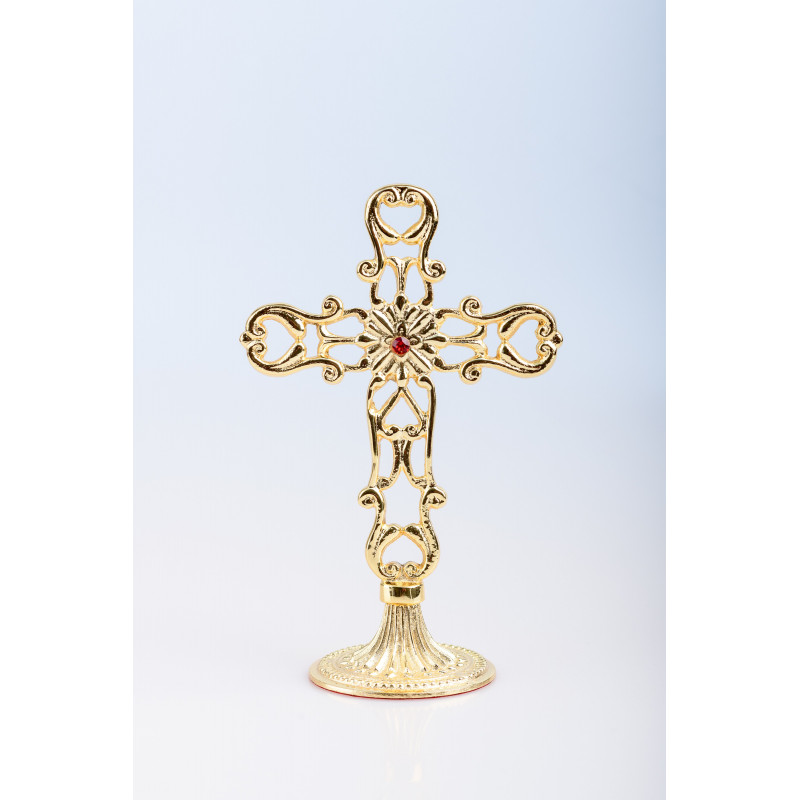 Modern standing cross, brass, gold-plated - 21 cm