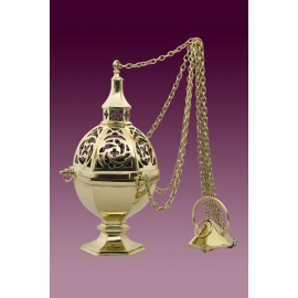 Thurible, neo-Gothic, glossy brass, height 25 cm