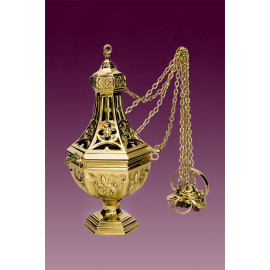 Thurible, gothic, glossy brass, height 26 cm