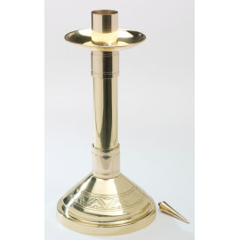 Altar candlestick made of brass, decorated, polished - 33 cm