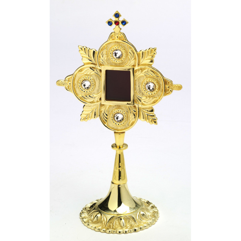 Reliquary with precious stones, gold-plated - 25 cm