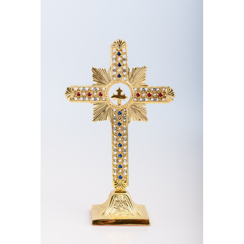 Modern standing cross, brass, gold plated - 25 cm