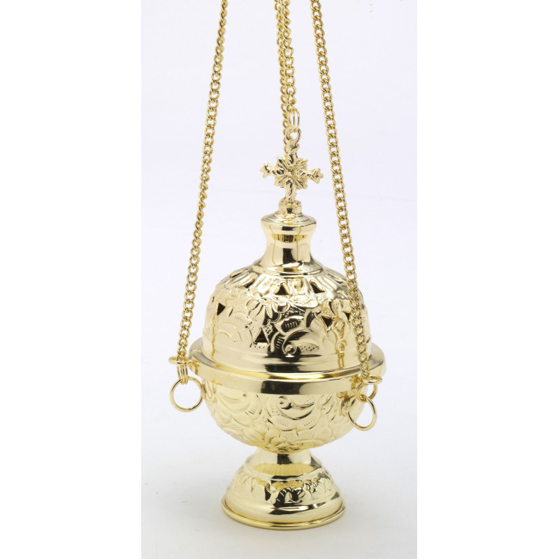 Thurible brass, gold-plated, decorated - 18 cm