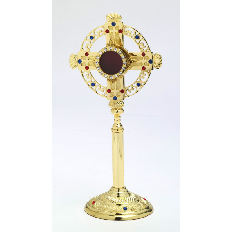 Reliquary with precious stones, gold plated - 26 cm