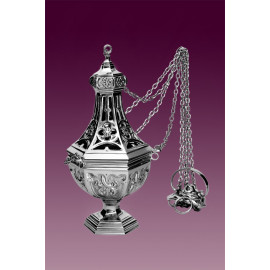 Thurible, gothic, nickel-plated height 26 cm