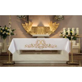 Altar tablecloth - embroidered symbol of Marian + Flowers