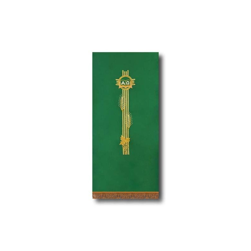Green pulpit cover Alpha and Omega