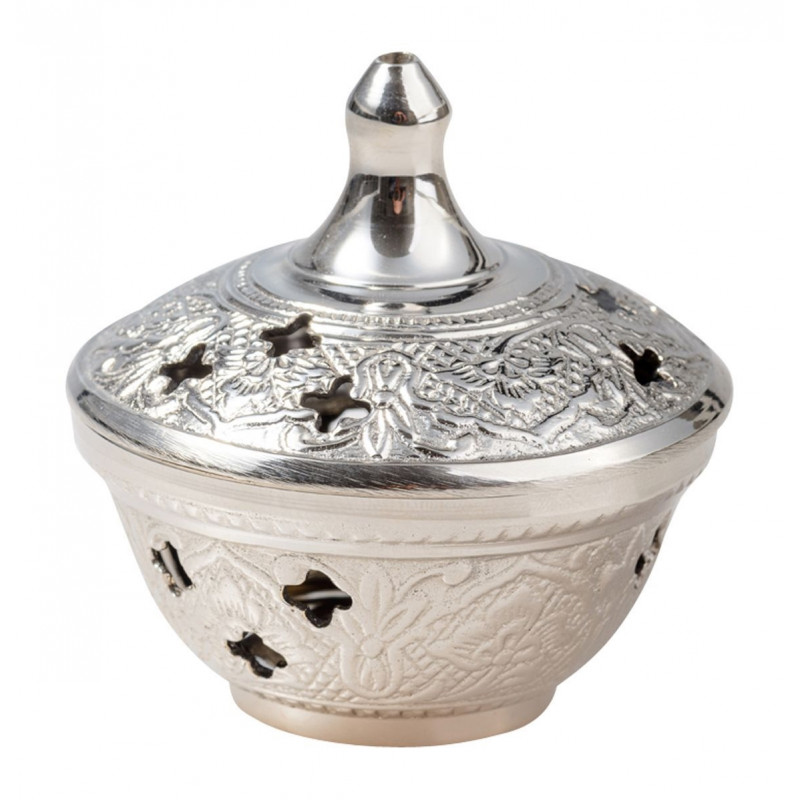 Incense burner nickel-plated ladle with lid - 7 cm