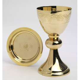 Chalice with engraving of grapes + paten - 19 cm (27)