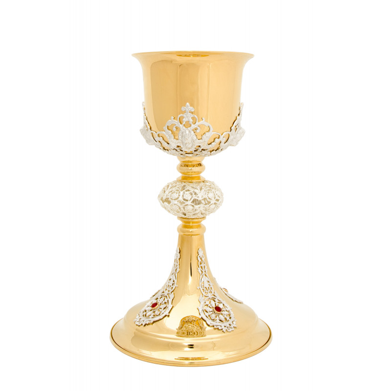Gilded brass chalice with silver elements - 23 cm (64)