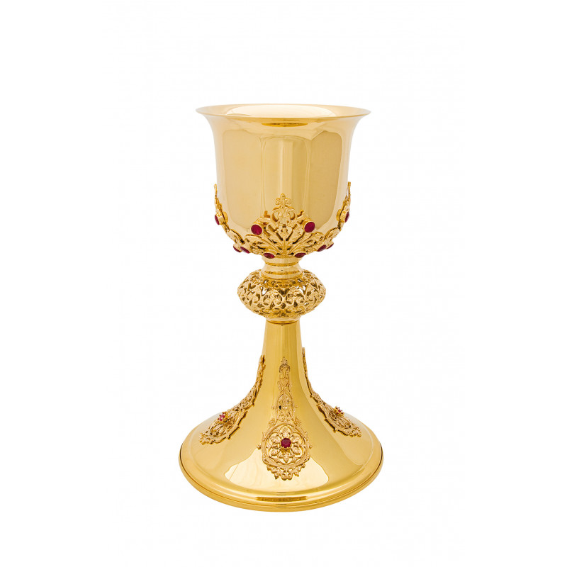 Gilded brass chalice with gold elements - 23 cm (68)